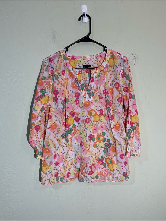 Talbots Tops - Talbots bloomcore vibrant multicolor floral print 3/4 sleeve pintuck popover M